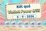 Vietlott 5/9 - Kết quả xổ số Vietlott Power 6/55 hôm nay 5/9/2026