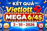 Vietlott 2/10 - Kết quả xổ số Vietlott Mega 6/45 ngày 2 tháng 10