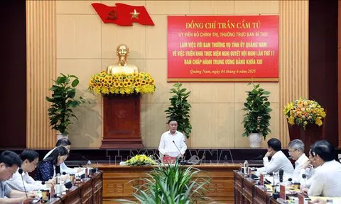 Thường trực Ban Bí thư Trần Cẩm Tú làm việc với Ban Thường vụ Tỉnh ủy Quảng Nam