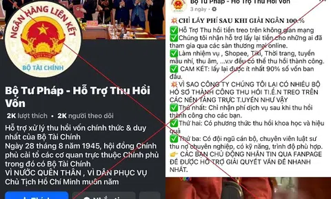 Cảnh báo tài khoản Facebook giả mạo Bộ Tư pháp hỗ trợ lấy lại tiền lừa đảo