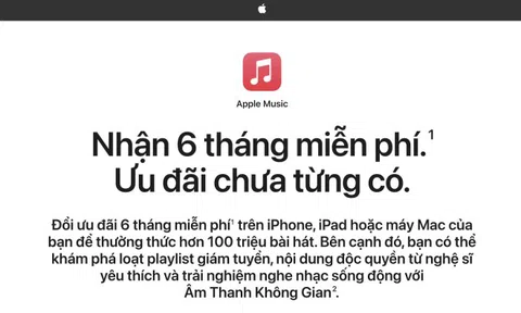 Apple bất ngờ tặng 6 tháng Apple Music miễn phí cho người dùng Việt