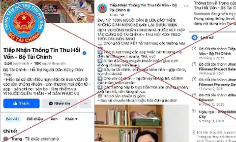 Cảnh báo trang Facebook tích xanh giả mạo Bộ Tài Chính hỗ trợ lấy lại tiền bị lừa
