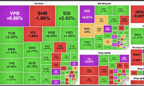 VPB tăng kịch trần, cổ phiếu "vua" dẫn dắt VN-Index tăng gần 20 điểm