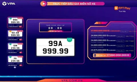 Biển số 99A-999.99 đấu giá lại, chốt 27,89 tỷ đồng, xe máy 50AB-999.99 vượt mốc 1 tỷ