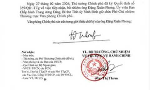 Giới thiệu chữ ký của Phó Chủ nhiệm Thường trực Văn phòng Chính phủ