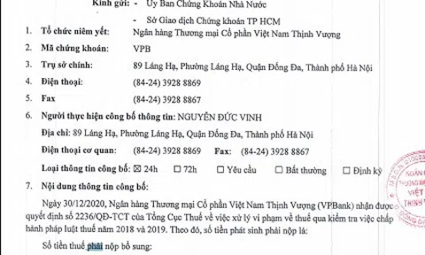 VPBank bị phạt và truy thu hơn 18,3 tỷ đồng tiền thuế