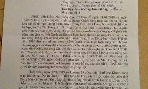 Đồng Nai: Công ty Đất Xanh chuyển nhượng đất không đúng quy định tại Dự án Gold Hill Trảng Bom