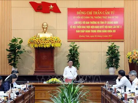 Thường trực Ban Bí thư Trần Cẩm Tú làm việc với Ban Thường vụ Tỉnh ủy Quảng Nam