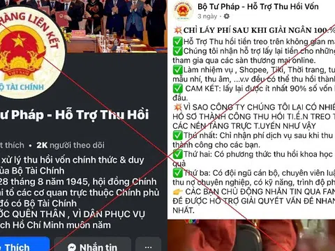 Cảnh báo tài khoản Facebook giả mạo Bộ Tư pháp hỗ trợ lấy lại tiền lừa đảo