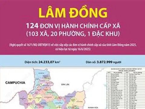 124 đơn vị hành chính cấp xã của tỉnh Lâm Đồng năm 2025