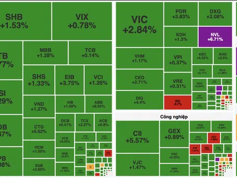 VN-Index tăng gần 19 điểm, sắc xanh phủ kín bảng điện