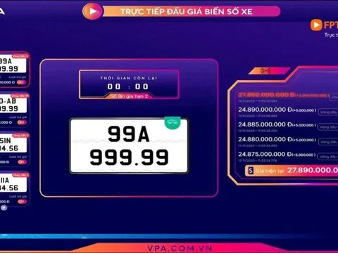 Biển số 99A-999.99 đấu giá lại, chốt 27,89 tỷ đồng, xe máy 50AB-999.99 vượt mốc 1 tỷ