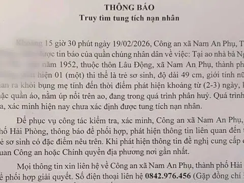Phát hiện thi thể trẻ sơ sinh tại ao nhà dân