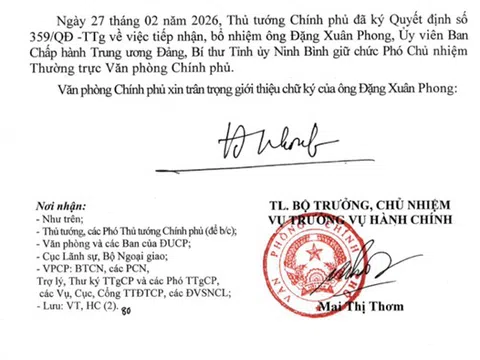 Giới thiệu chữ ký của Phó Chủ nhiệm Thường trực Văn phòng Chính phủ