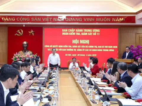 Công bố quyết định kiểm tra, giám sát của Bộ Chính trị, Ban Bí thư đối với Ban Thường vụ Đảng uỷ các cơ quan Đảng Trung ương