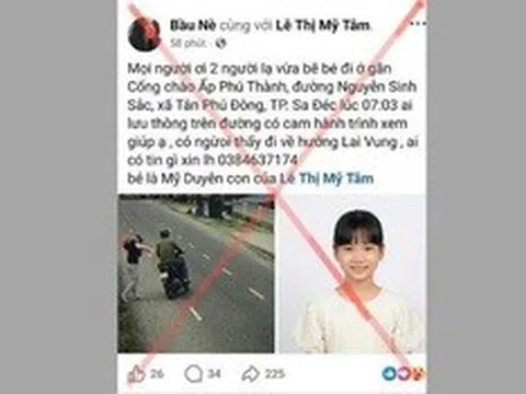 Công an tỉnh Đồng Tháp bác tin đồn bắt cóc trẻ em tại Tân Dương