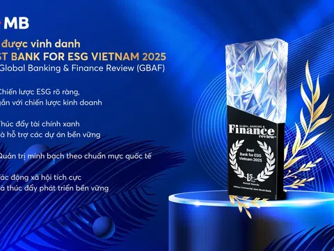 MB được vinh danh “Best Bank for ESG Vietnam 2025” bởi Global Banking & Finance Review